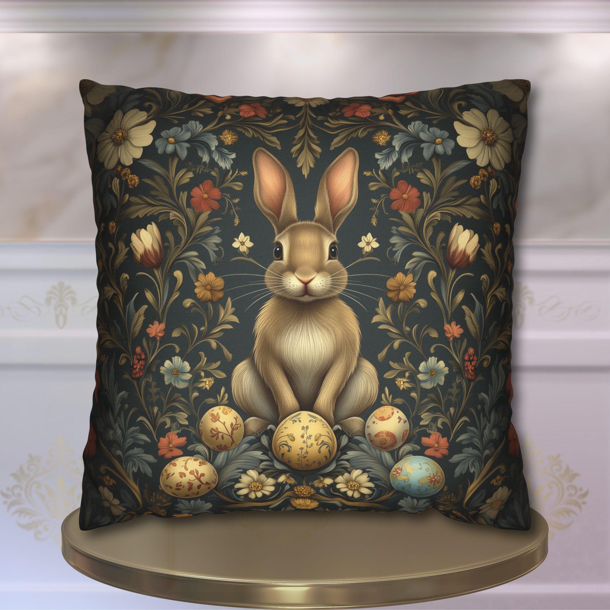 Vintage-Inspired Easter Bunny Pillowcase: William Morris Floral Botanical Square Cushion Cover