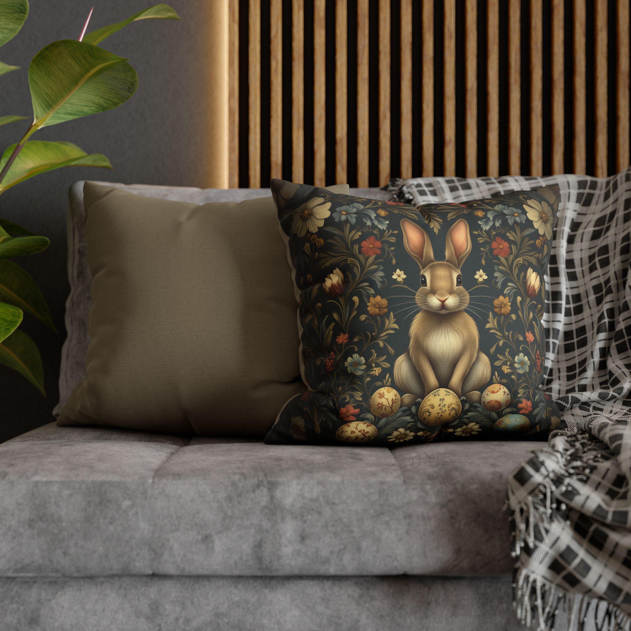 Vintage-Inspired Easter Bunny Pillowcase: William Morris Floral Botanical Square Cushion Cover