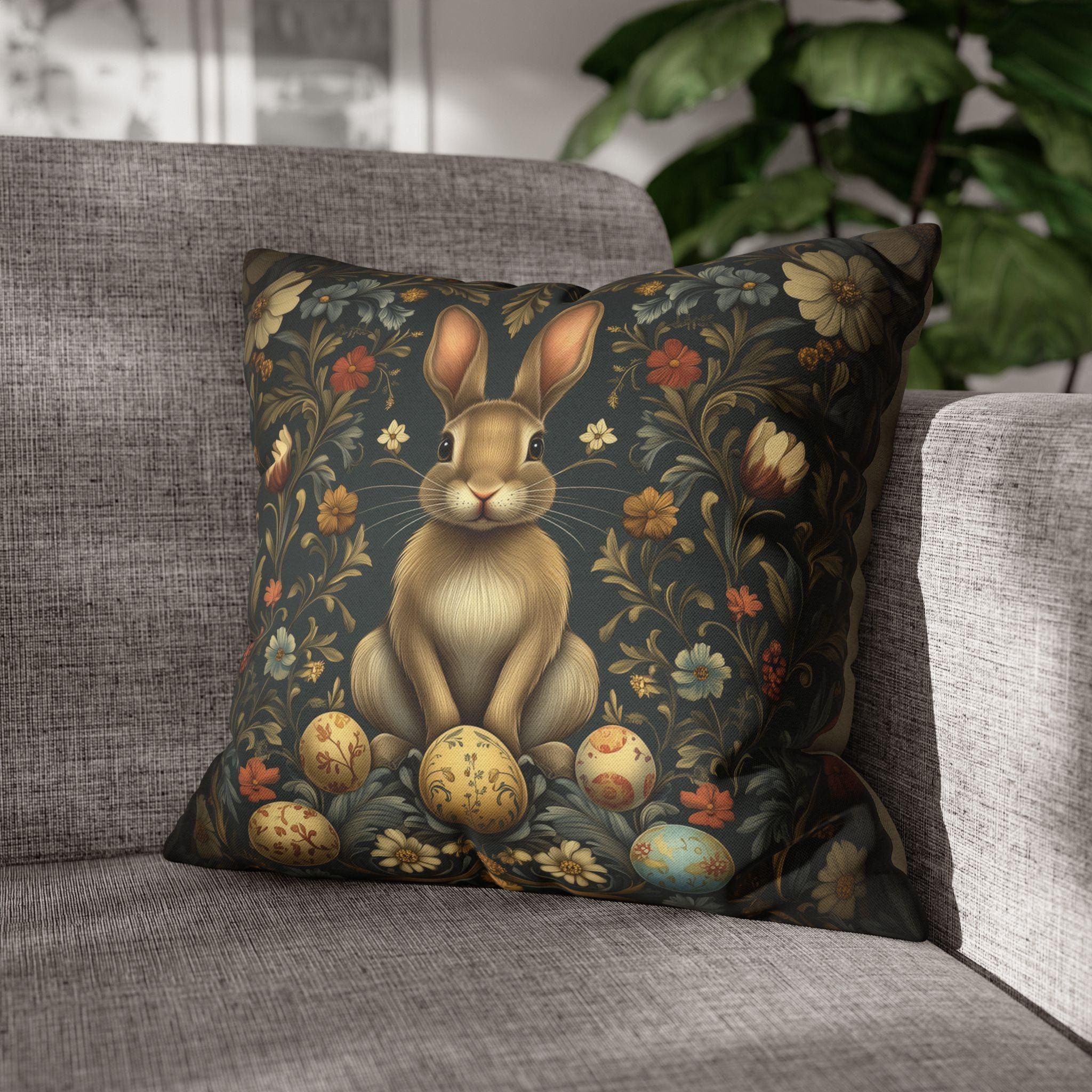 Vintage-Inspired Easter Bunny Pillowcase: William Morris Floral Botanical Square Cushion Cover