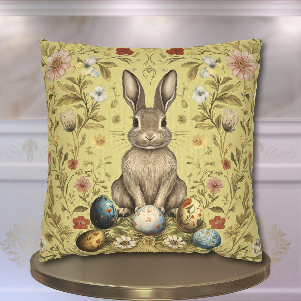 Easter Bunny Square Pillowcase: Vintage Floral Botanical Art Inspired by William Morris