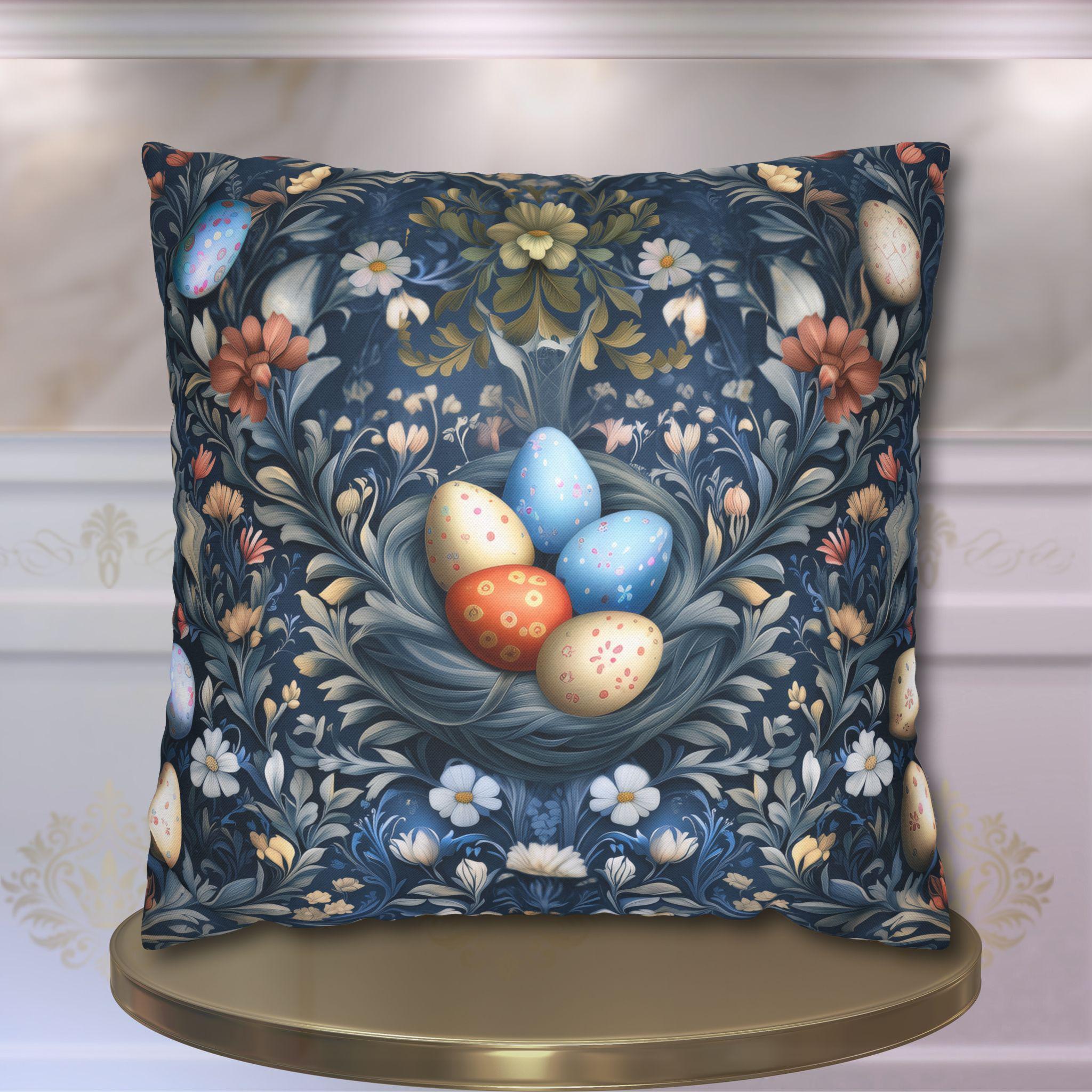 Easter Botanical Pillowcase: William Morris Inspired Vintage Floral Easter Art, Blue Pastel Spring Decor