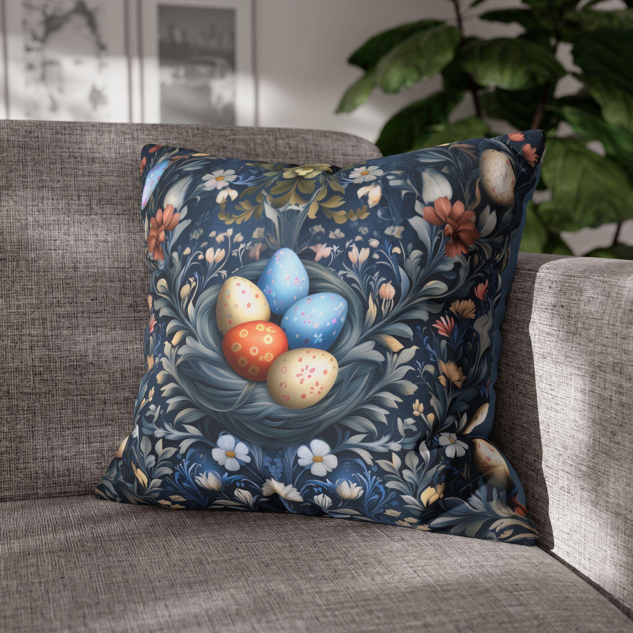 Easter Botanical Pillowcase: William Morris Inspired Vintage Floral Easter Art, Blue Pastel Spring Decor