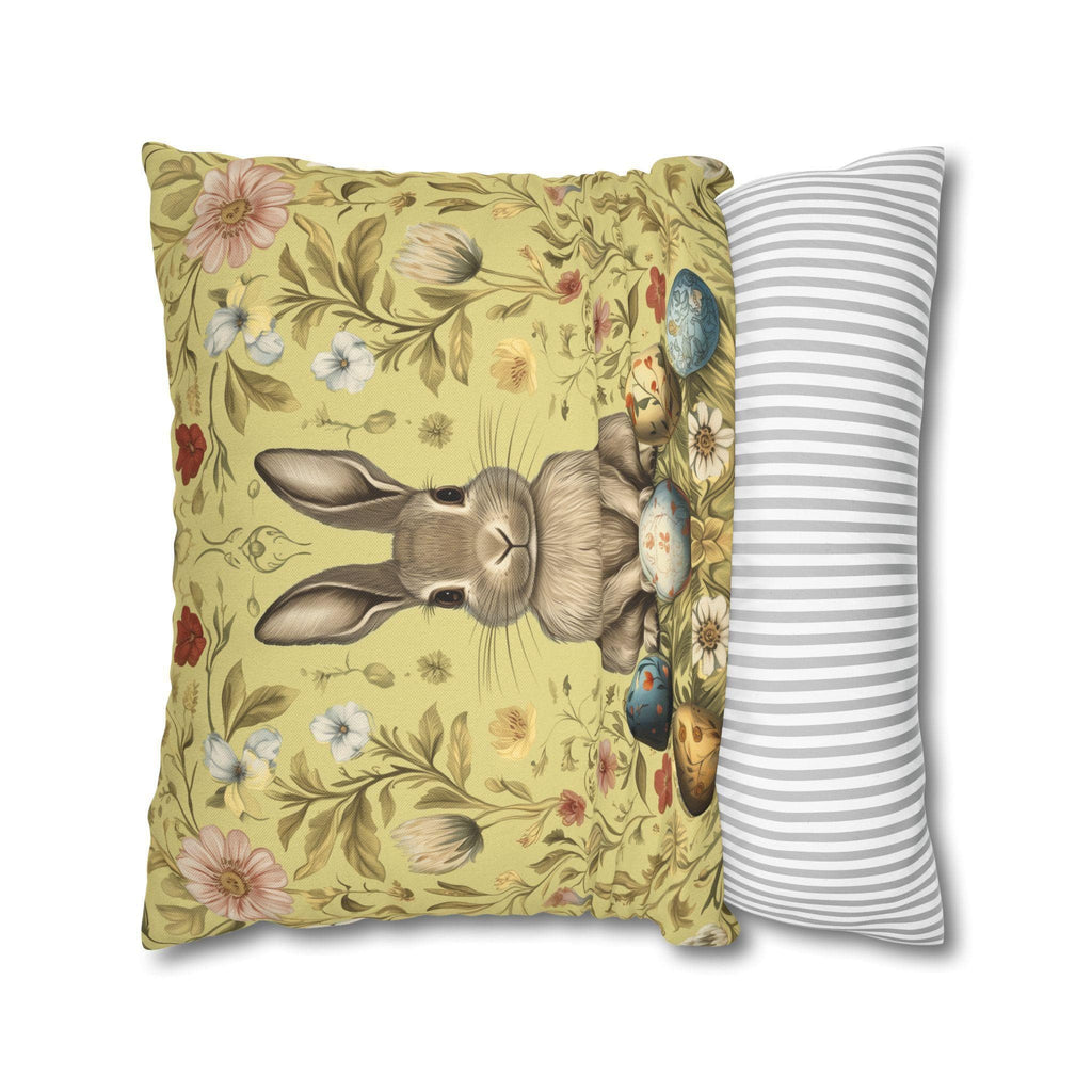 Easter Bunny Square Pillowcase: Vintage Floral Botanical Art Inspired by William Morris