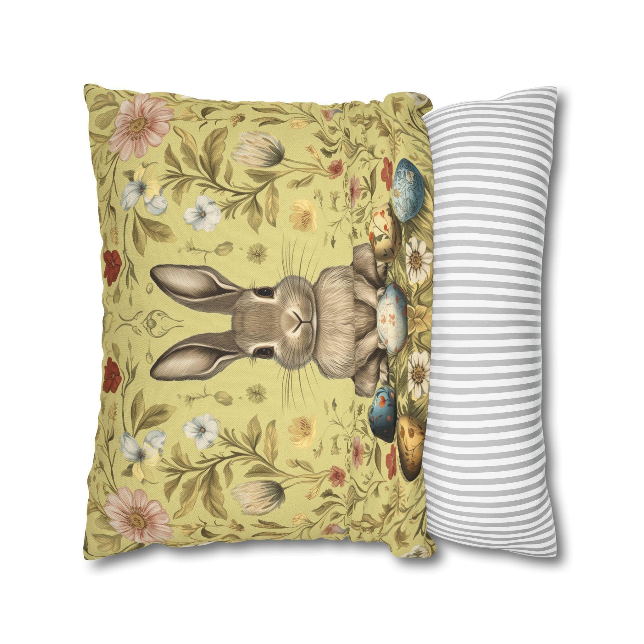 Easter Bunny Square Pillowcase: Vintage Floral Botanical Art Inspired by William Morris