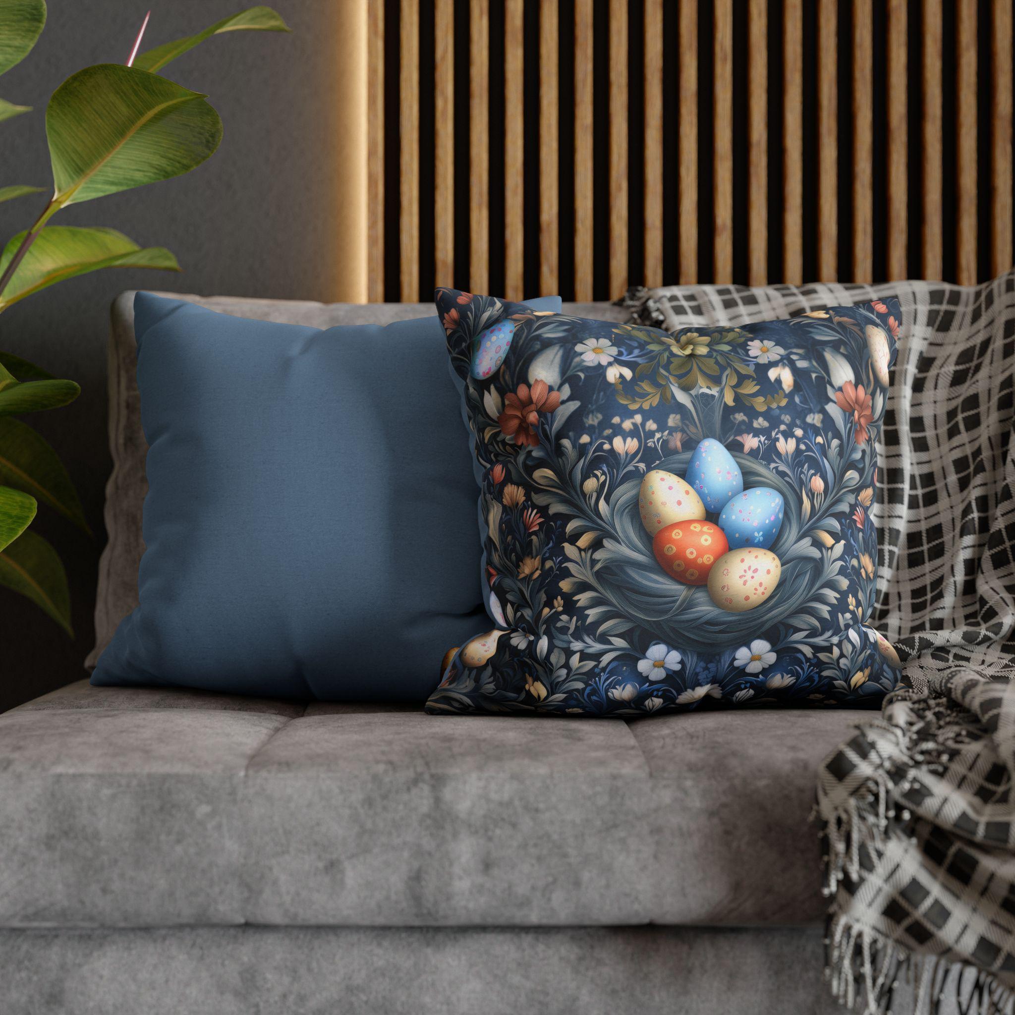 Easter Botanical Pillowcase: William Morris Inspired Vintage Floral Easter Art, Blue Pastel Spring Decor