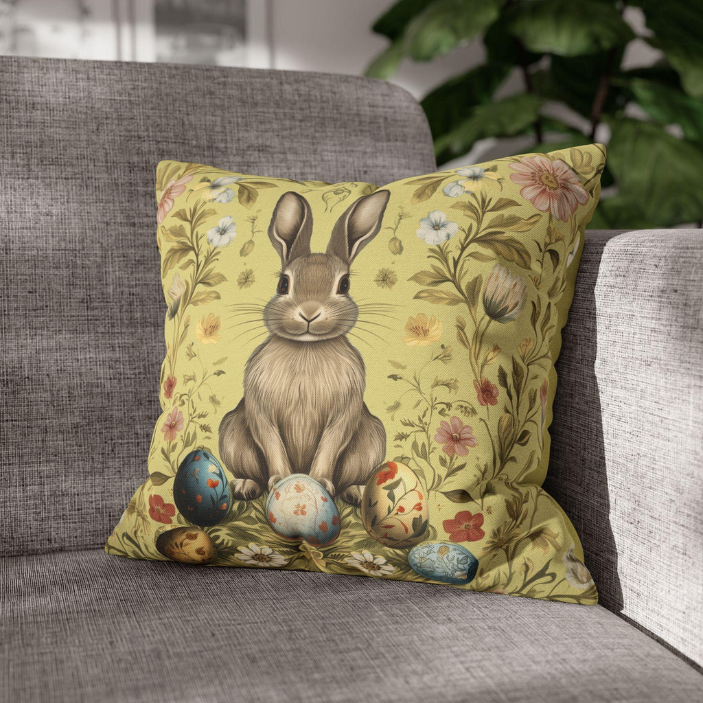 Easter Bunny Square Pillowcase: Vintage Floral Botanical Art Inspired by William Morris