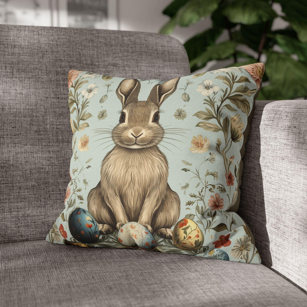 Vintage-Inspired Easter Bunny Pillowcase: William Morris-Style Floral Botanical Art in Pastel Blue