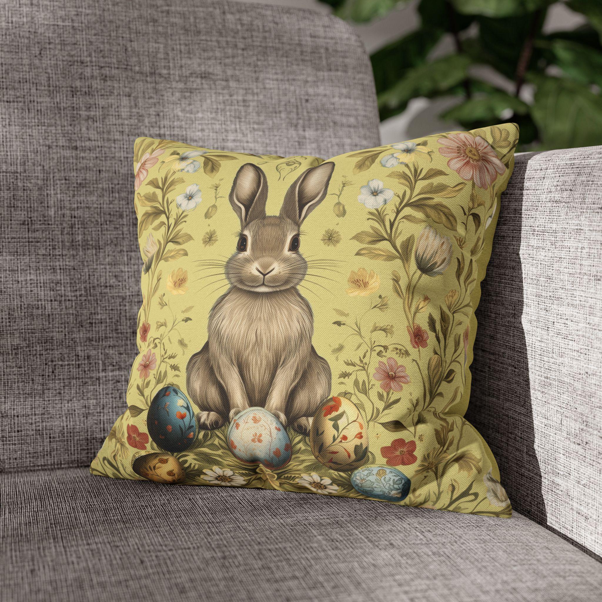 Easter Bunny Square Pillowcase: Vintage Floral Botanical Art Inspired by William Morris
