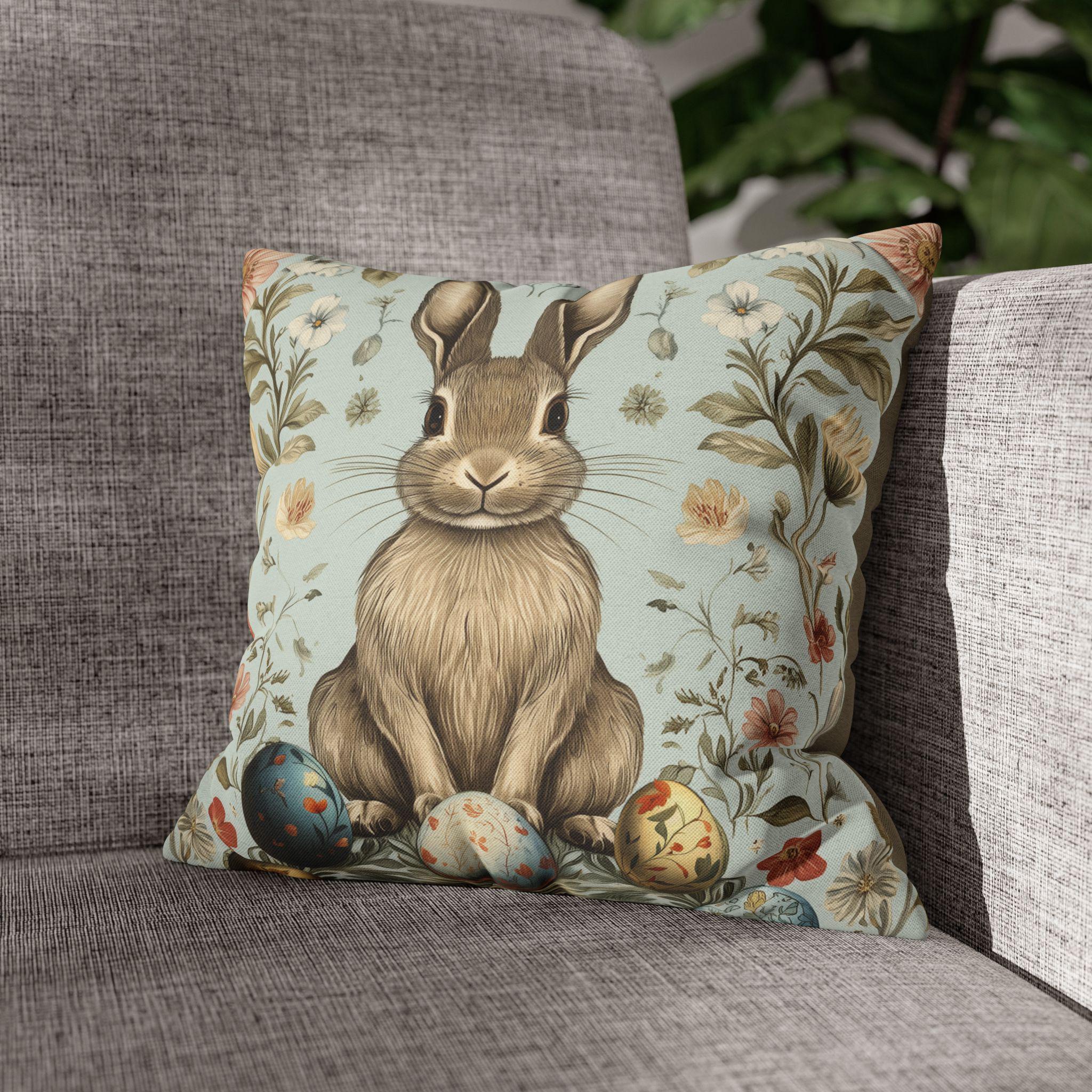 Vintage-Inspired Easter Bunny Pillowcase: William Morris-Style Floral Botanical Art in Pastel Blue
