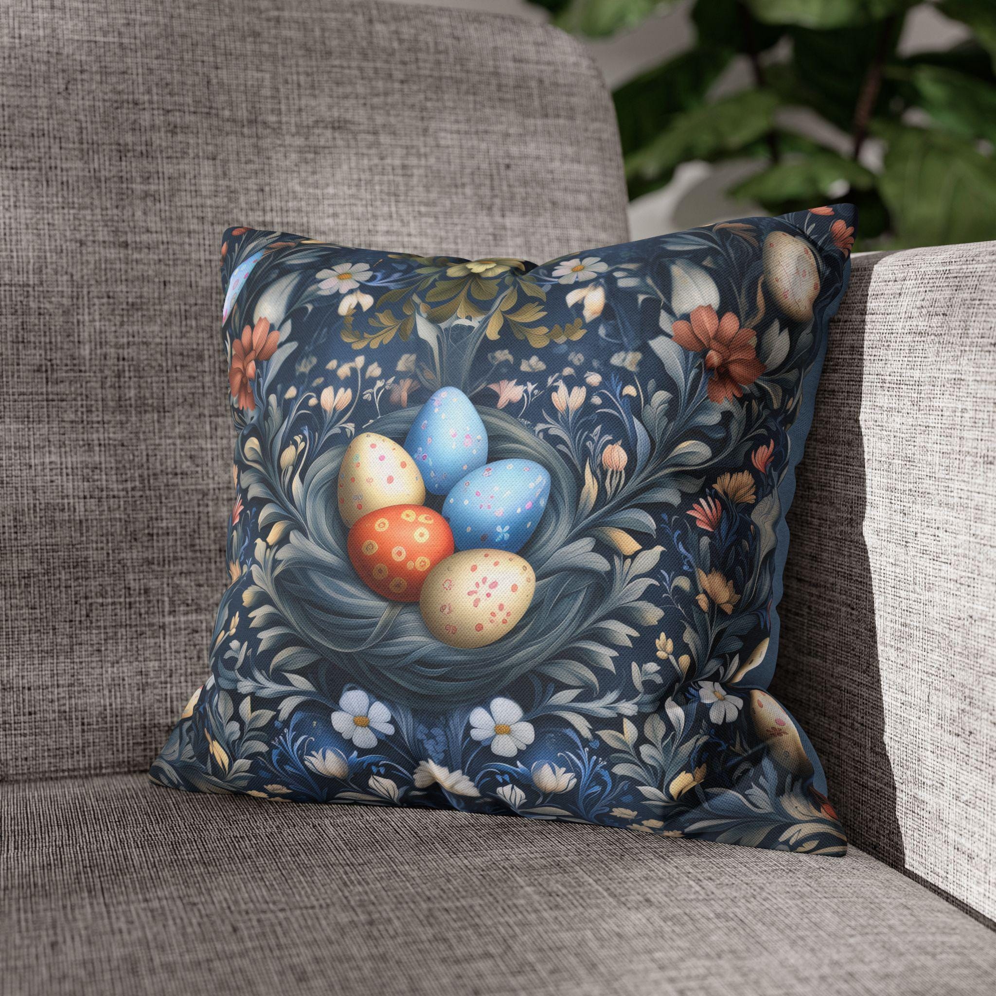 Easter Botanical Pillowcase: William Morris Inspired Vintage Floral Easter Art, Blue Pastel Spring Decor