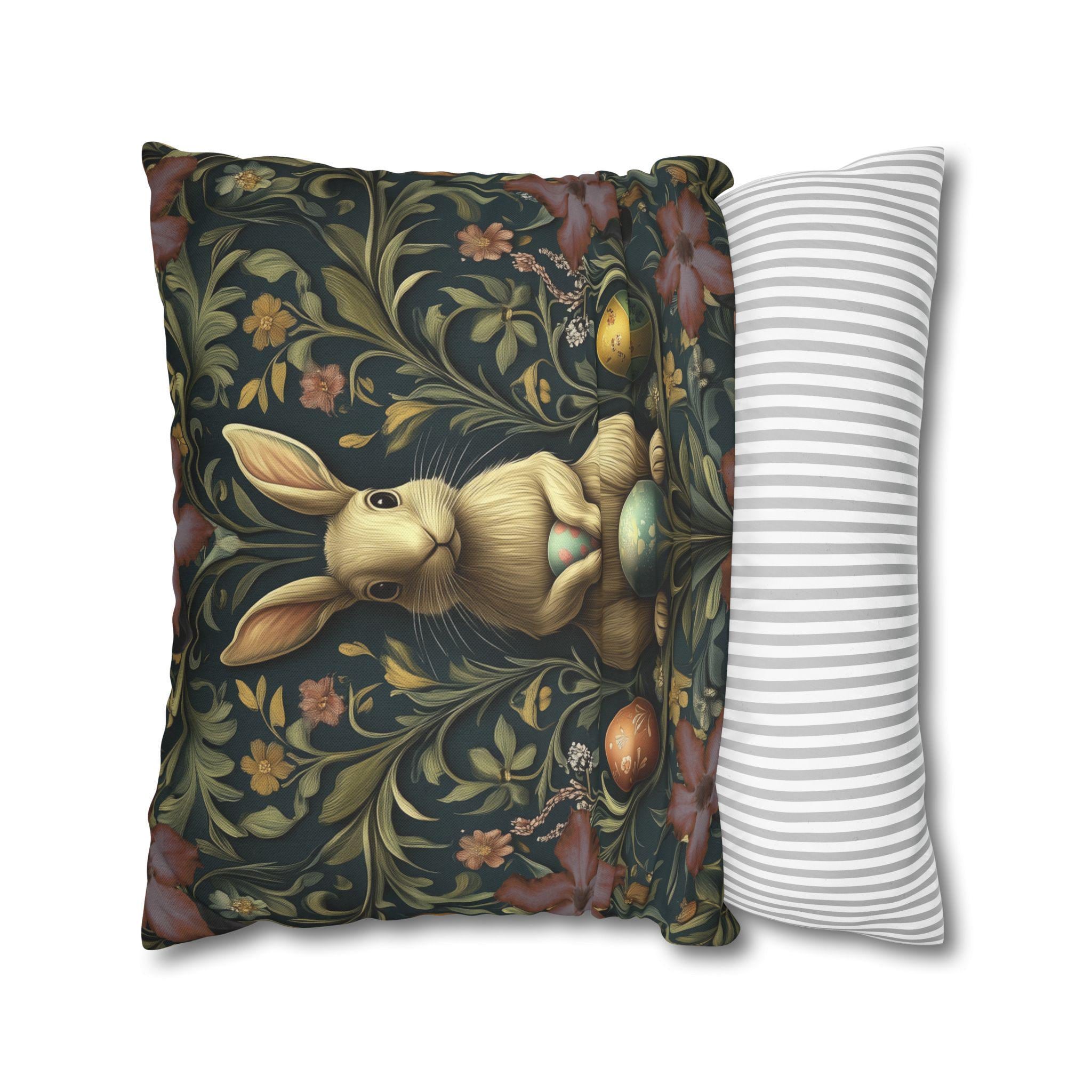 William Morris-Inspired Easter Rabbit Pillowcase: Vintage Botanical Spring Cushion Cover for Home Decor