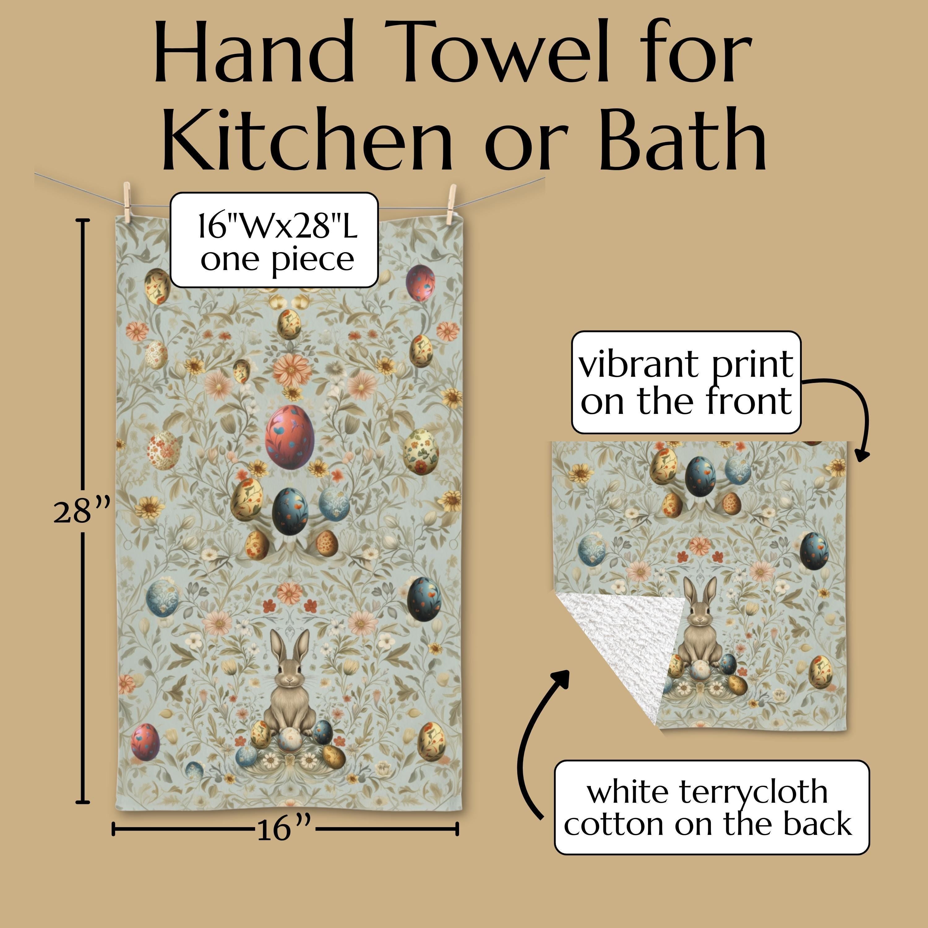 William Morris Easter Hand Towel: Pastel Floral Bunny Design for Kitchen or Bath
