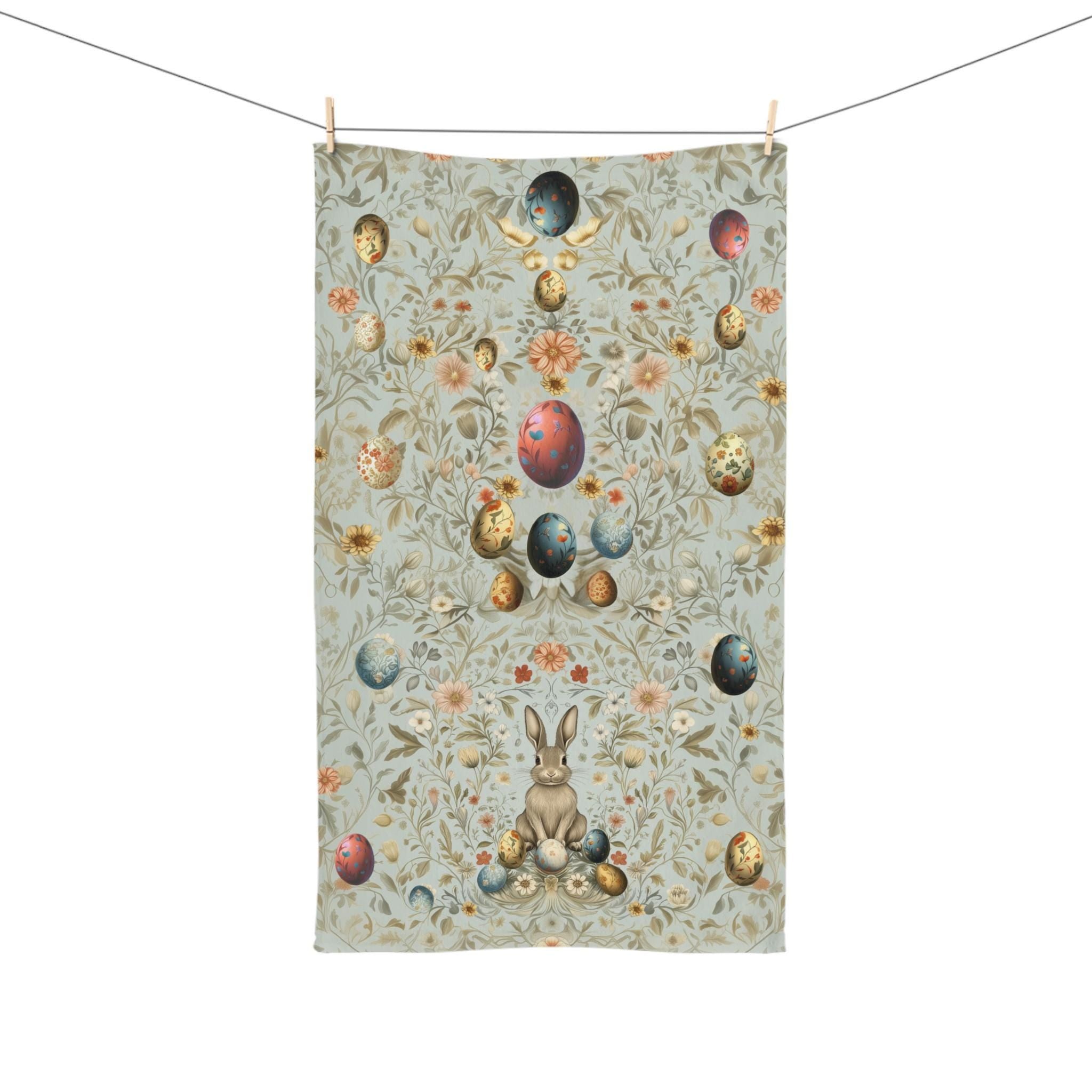 William Morris Easter Hand Towel: Pastel Floral Bunny Design for Kitchen or Bath