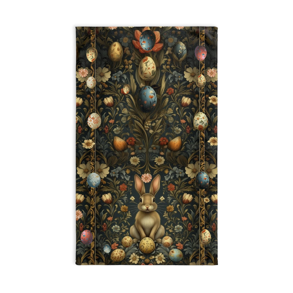 Easter Hand Towel: William Morris Inspired Botanical Floral and Rabbit Motif