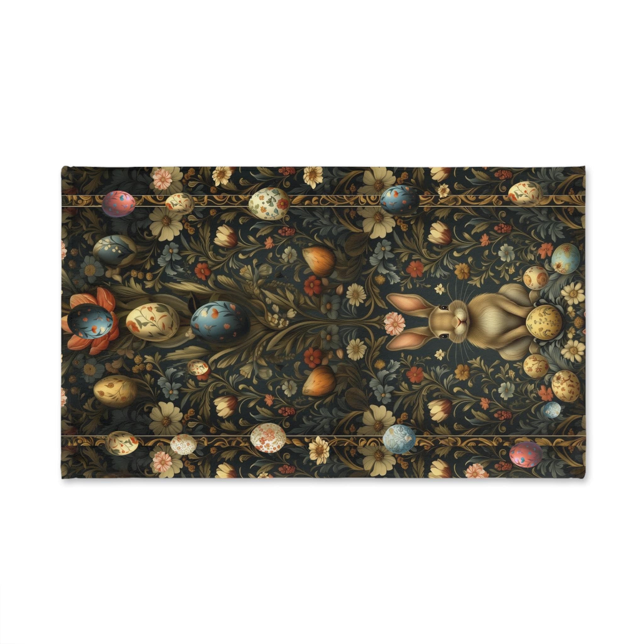 Easter Hand Towel: William Morris Inspired Botanical Floral and Rabbit Motif