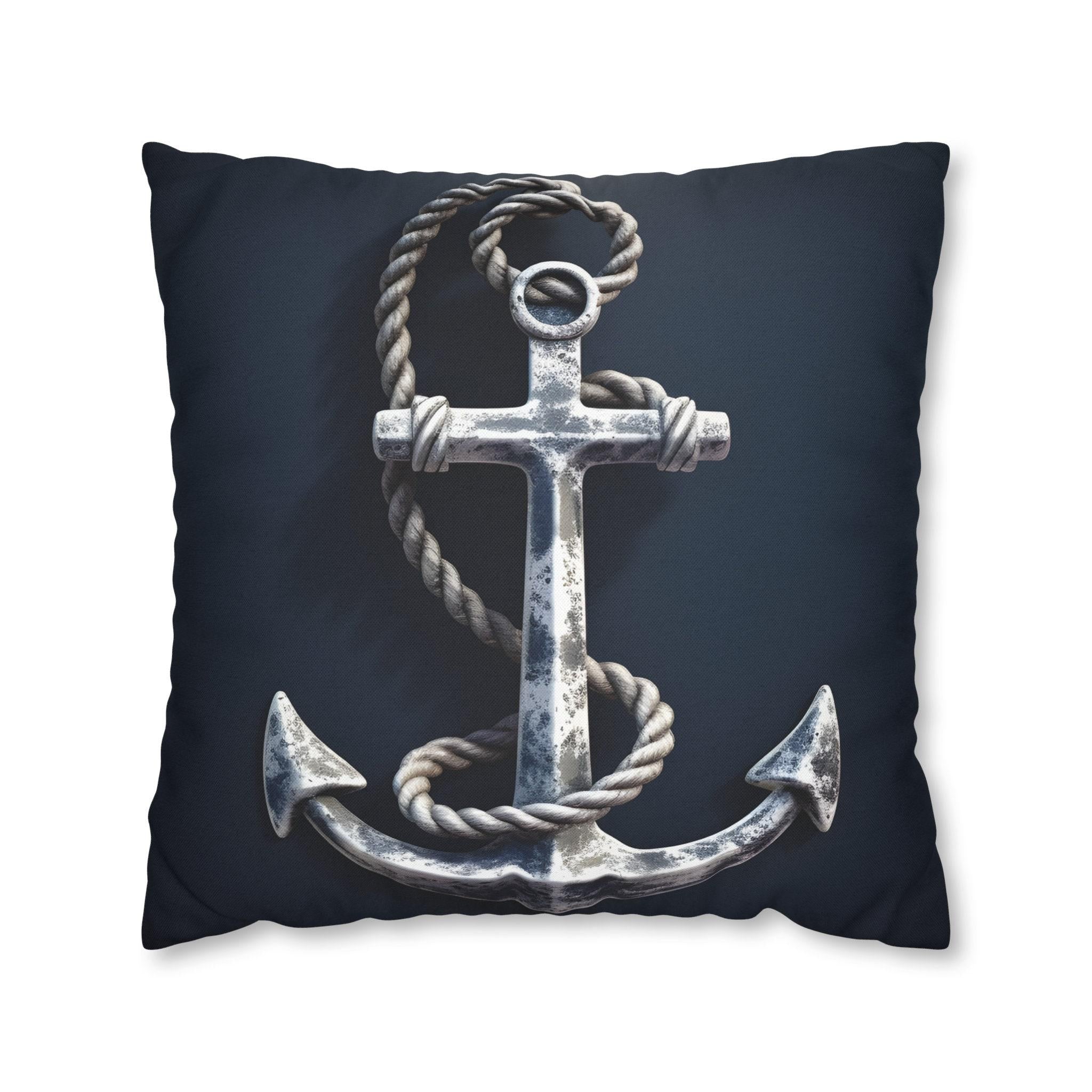 Rustic Silver Anchor Throw Pillow: Nautical Navy Decor