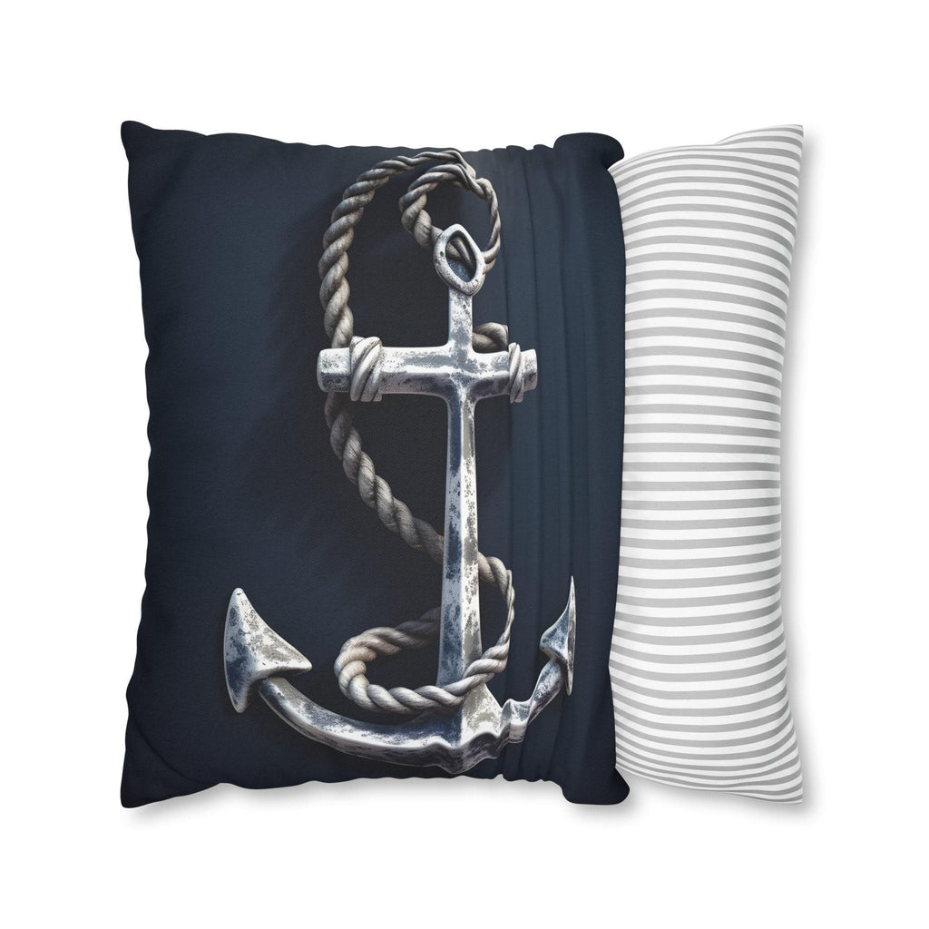 Rustic Silver Anchor Throw Pillow: Nautical Navy Decor