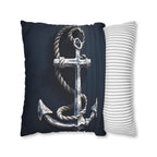 Rustic Silver Anchor Throw Pillow: Nautical Navy Decor