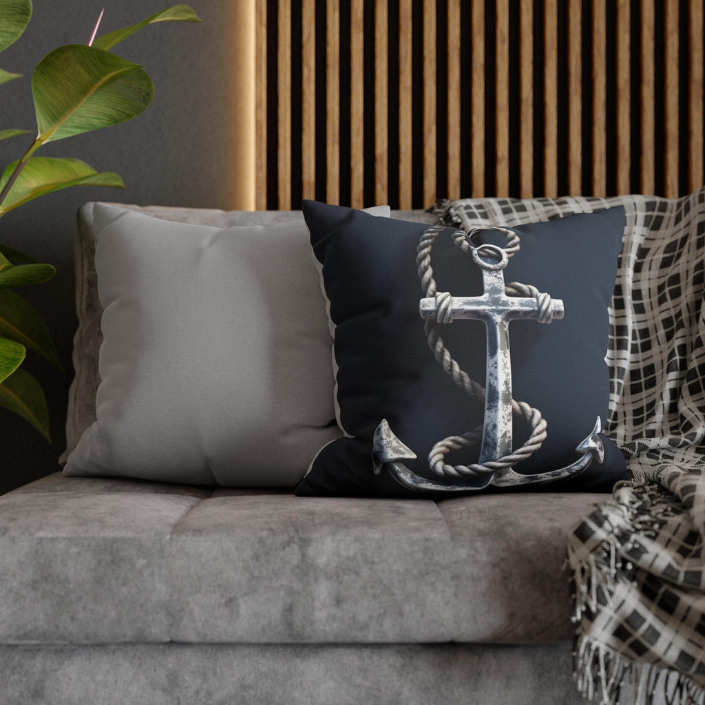 Rustic Silver Anchor Throw Pillow: Nautical Navy Decor