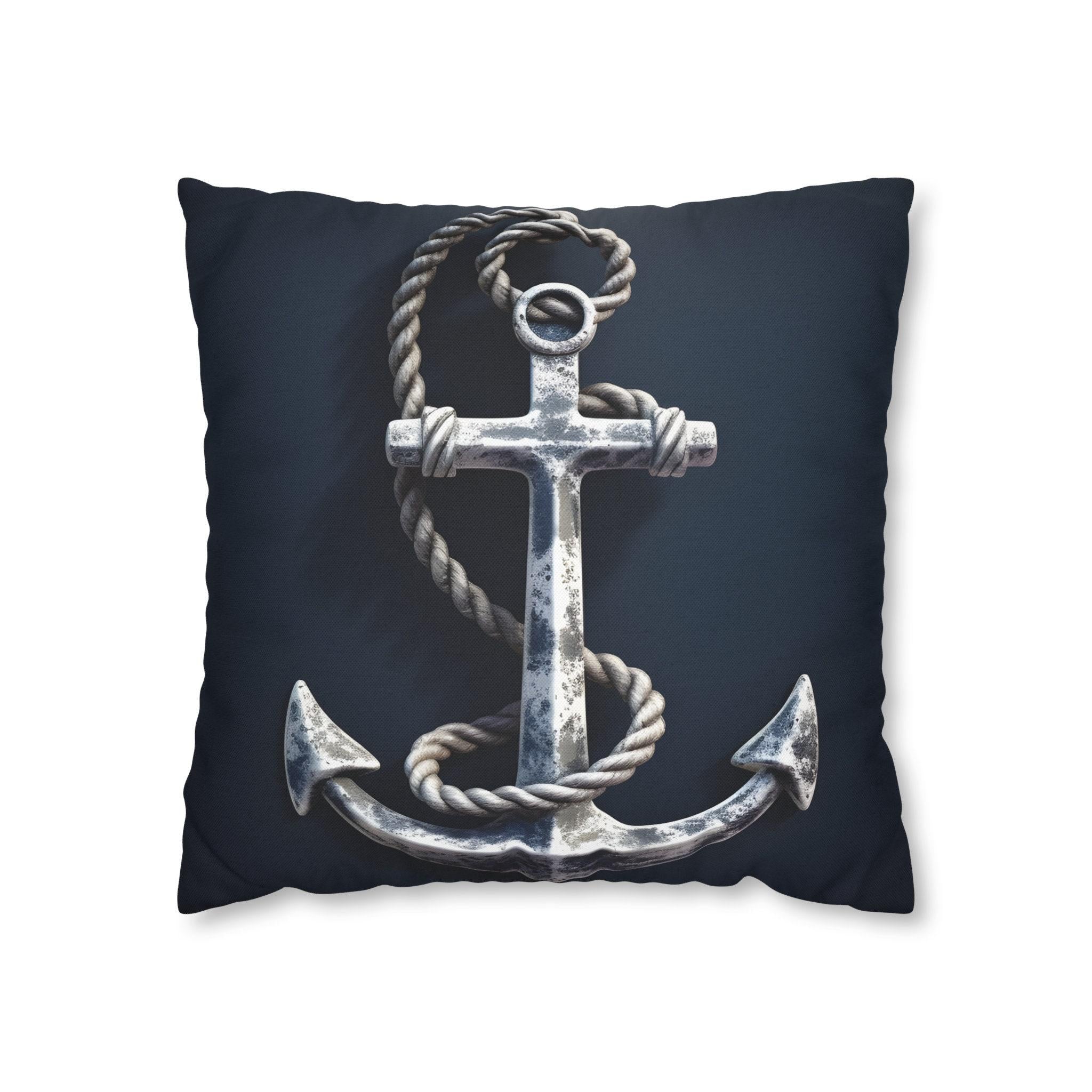Rustic Silver Anchor Throw Pillow: Nautical Navy Decor