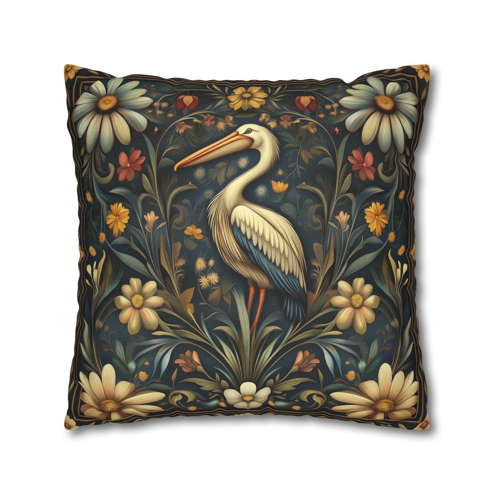 William Morris Heron Pillow Cover: Navy Floral Arts & Crafts Cushion