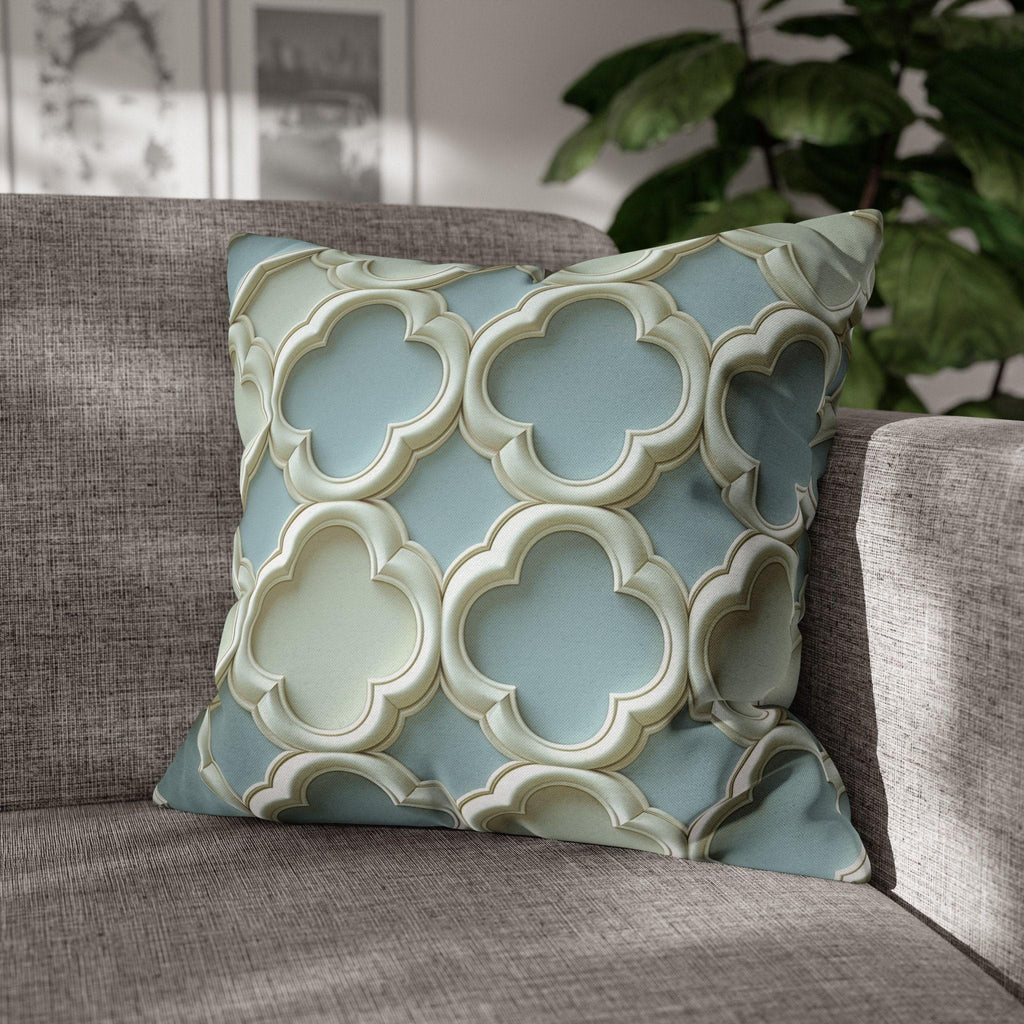 Coastal Quatrefoil Pillow Cover, Blue Beige 3D Effect