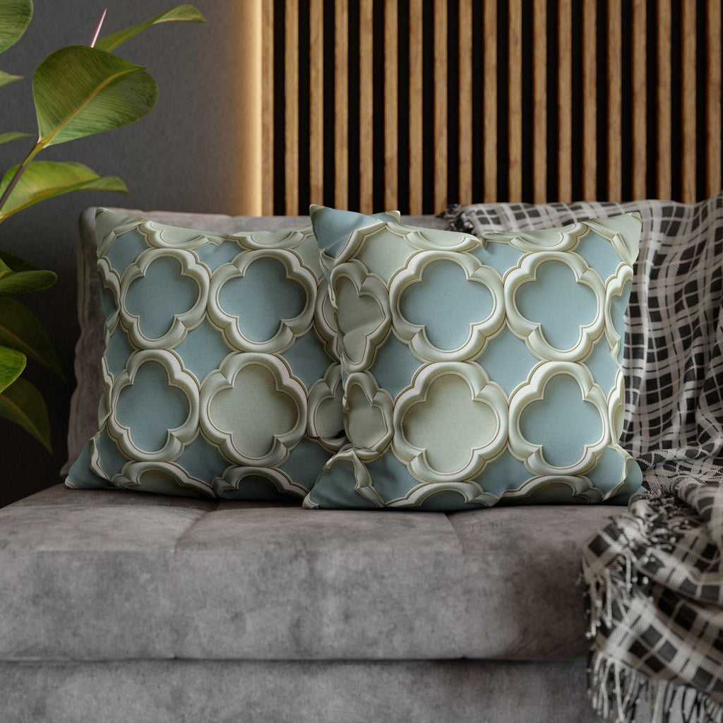 Coastal Quatrefoil Pillow Cover, Blue Beige 3D Effect