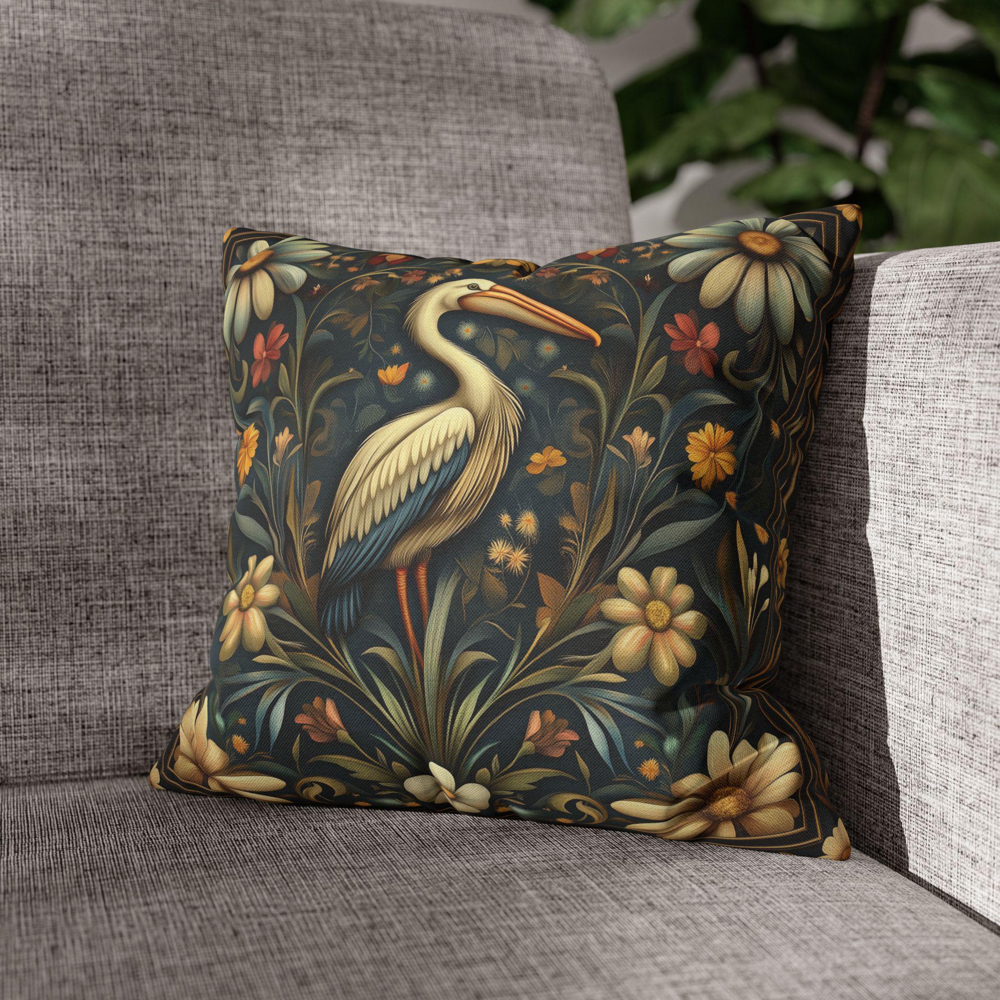 William Morris Heron Pillow Cover: Navy Floral Arts & Crafts Cushion