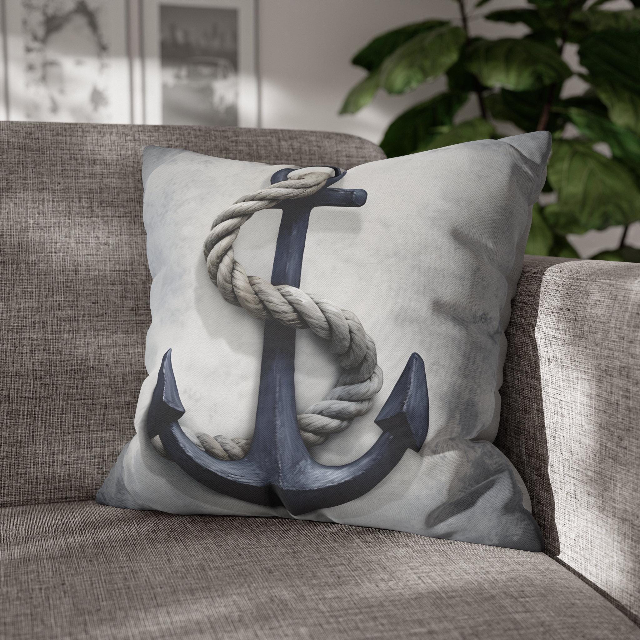 Rustic Navy Anchor Throw Pillow: Nautical Home Decor
