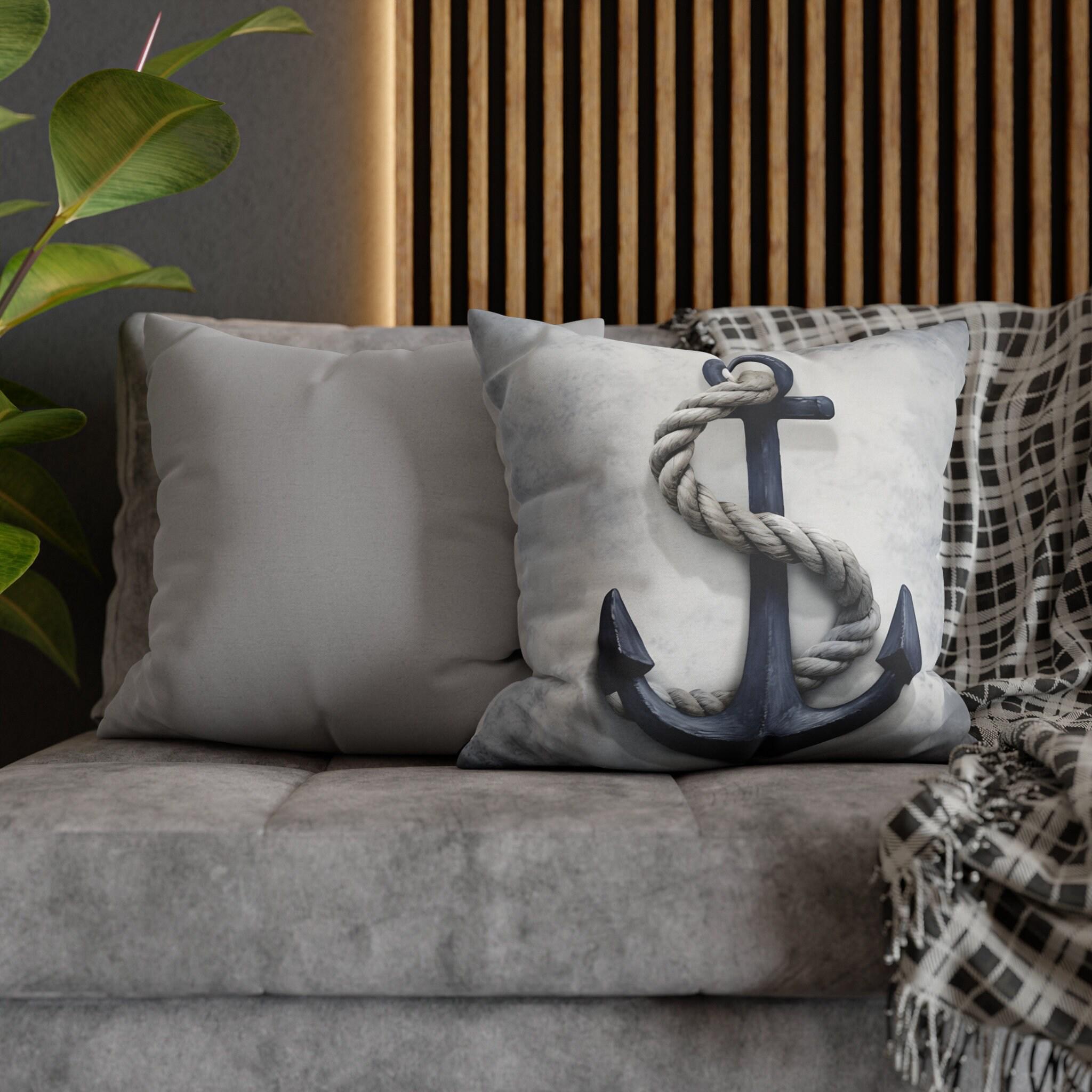 Rustic Navy Anchor Throw Pillow: Nautical Home Decor