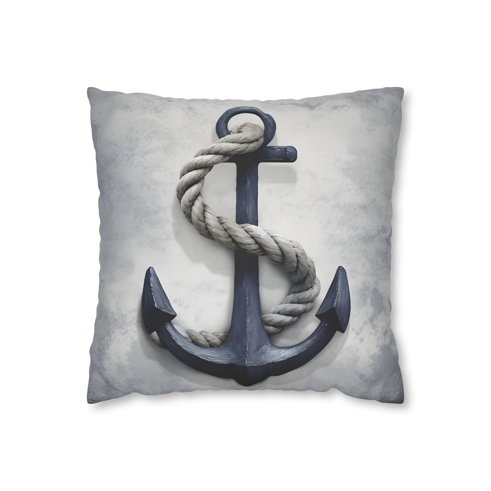 Rustic Navy Anchor Throw Pillow: Nautical Home Decor