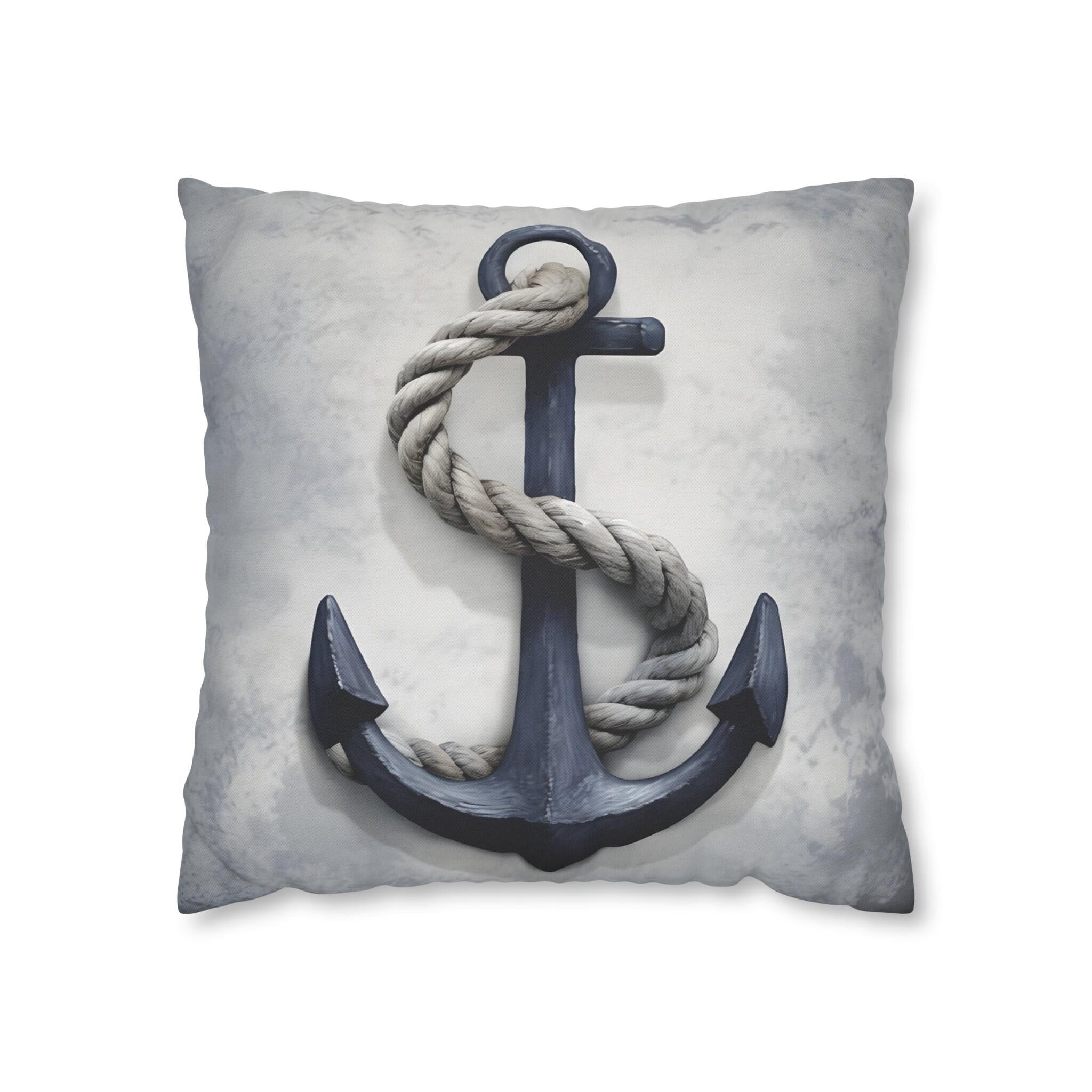 Rustic Navy Anchor Throw Pillow: Nautical Home Decor