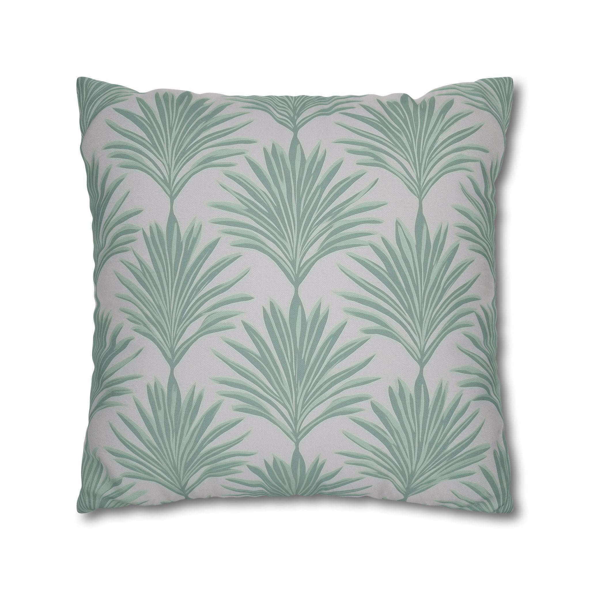 Sage Green & Gray Palm Leaf Pillow Cover: Tropical Minimalist Cushion for Coastal Modern Decor
