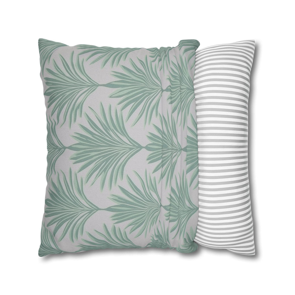 Sage Green & Gray Palm Leaf Pillow Cover: Tropical Minimalist Cushion for Coastal Modern Decor
