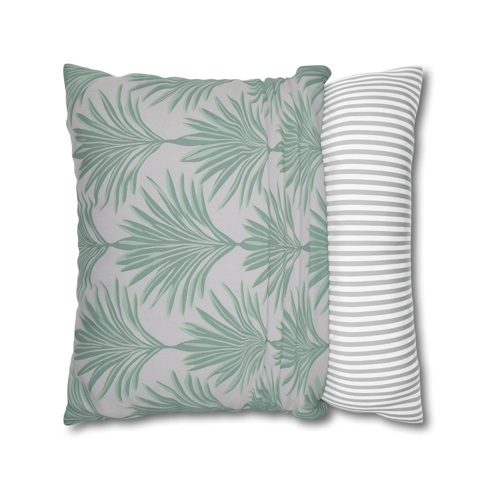 Sage Green & Gray Palm Leaf Pillow Cover: Tropical Minimalist Cushion for Coastal Modern Decor