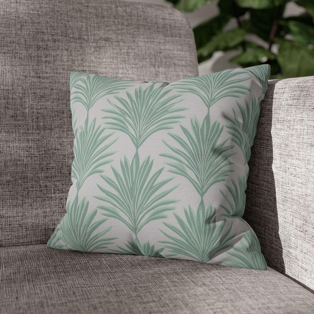 Sage Green & Gray Palm Leaf Pillow Cover: Tropical Minimalist Cushion for Coastal Modern Decor