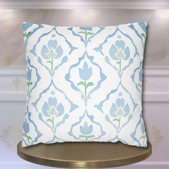 Watercolor Tulip Pillow Cover: Soft Blue & Green Floral Cushion Case for Cottagecore Spring Decor