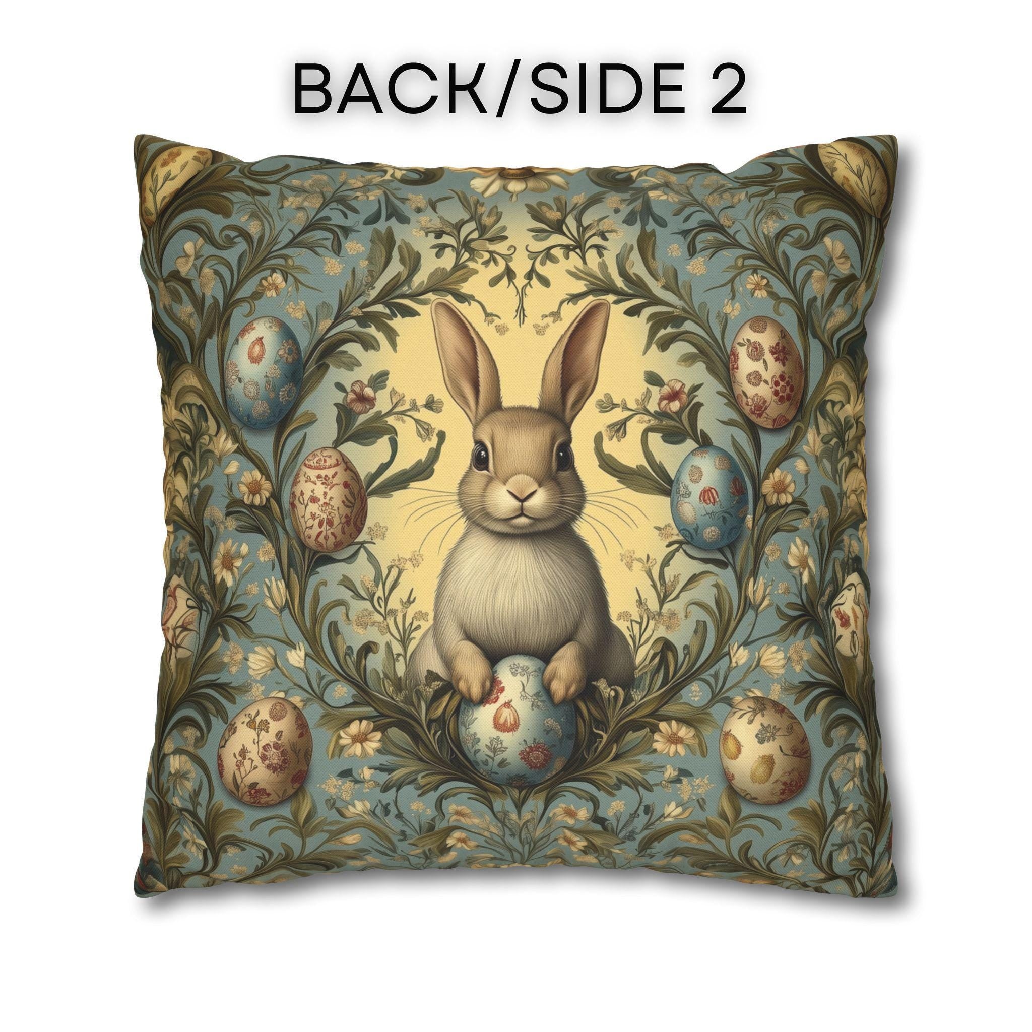 William Morris Easter Bunny Pillow Cover: Daisies & Vintage Style Eggs