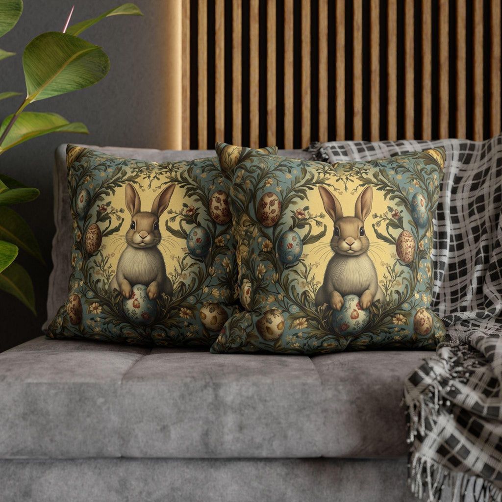 William Morris Easter Bunny Pillow Cover: Daisies & Vintage Style Eggs