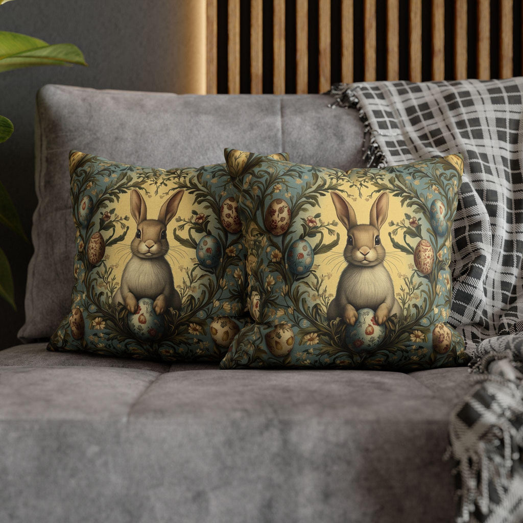 William Morris Easter Bunny Pillow Cover: Daisies & Vintage Style Eggs