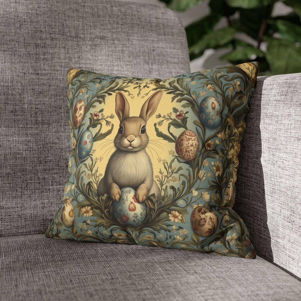 William Morris Easter Bunny Pillow Cover: Daisies & Vintage Style Eggs