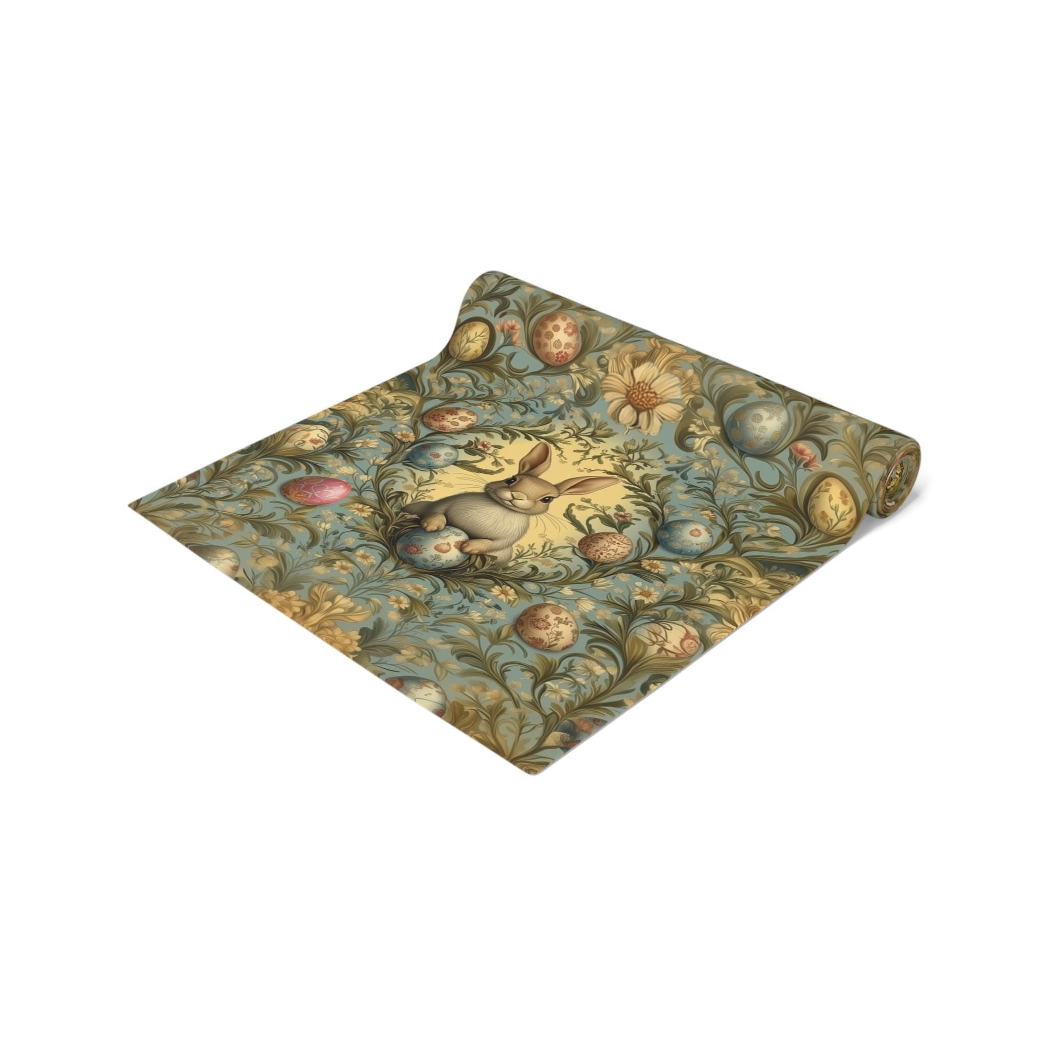 William Morris Easter Table Runner: Bunny Daisies and Vintage Style Eggs