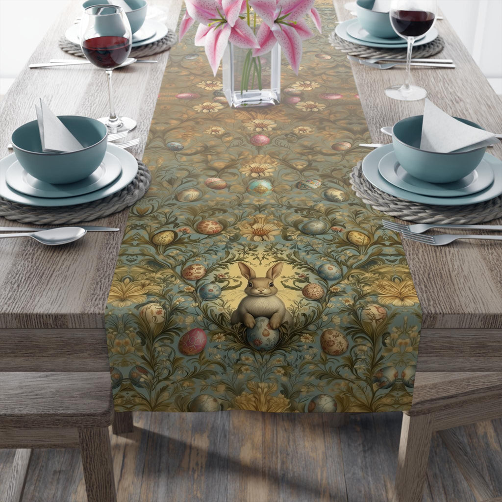 William Morris Easter Table Runner: Bunny Daisies and Vintage Style Eggs