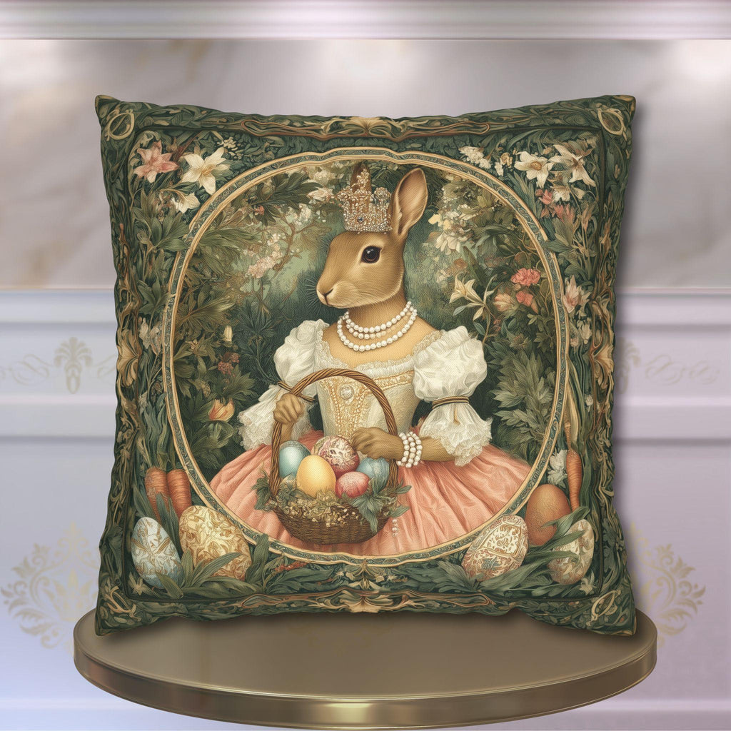 Victorian Princess Rabbit Pillow Cover: William Morris Inspired Whimsical Easter Decor