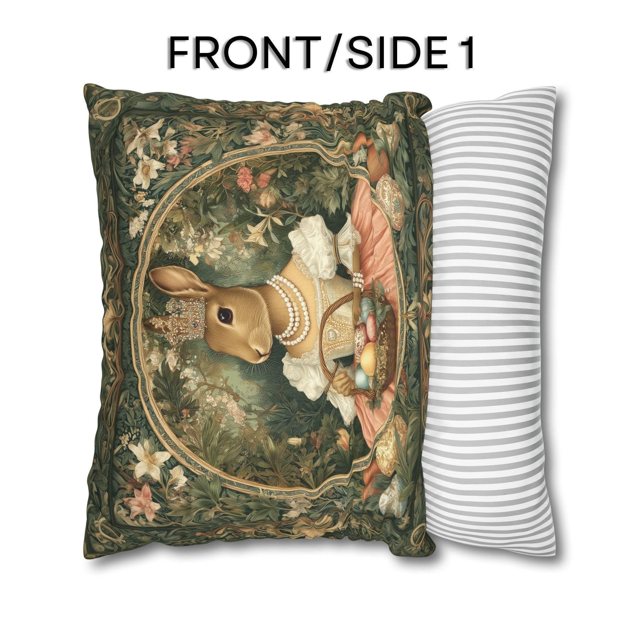 Victorian Princess Rabbit Pillow Cover: William Morris Inspired Whimsical Easter Decor