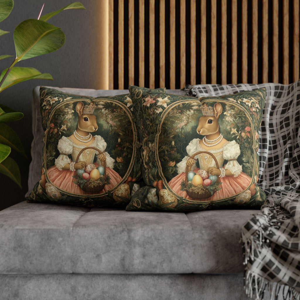Victorian Princess Rabbit Pillow Cover: William Morris Inspired Whimsical Easter Decor