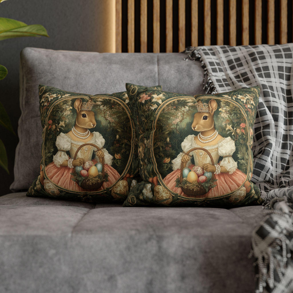 Victorian Princess Rabbit Pillow Cover: William Morris Inspired Whimsical Easter Decor