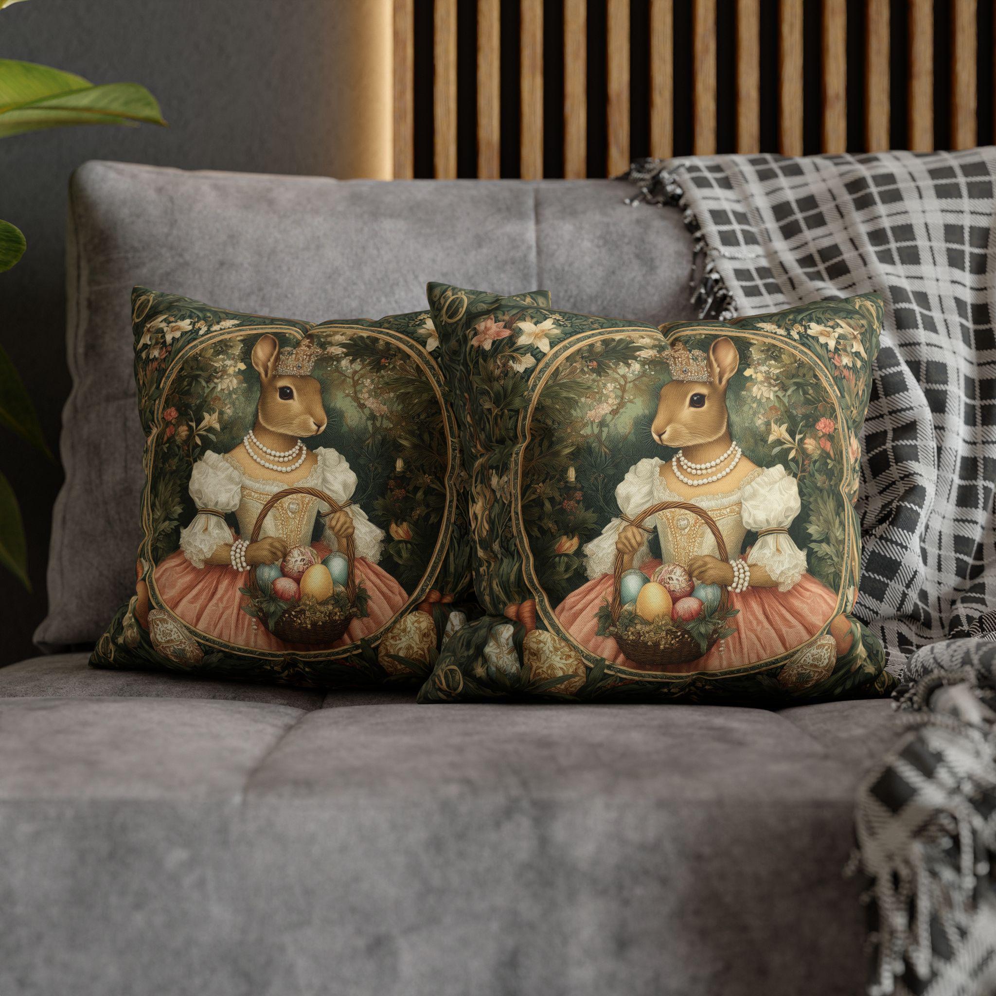 Victorian Princess Rabbit Pillow Cover: William Morris Inspired Whimsical Easter Decor