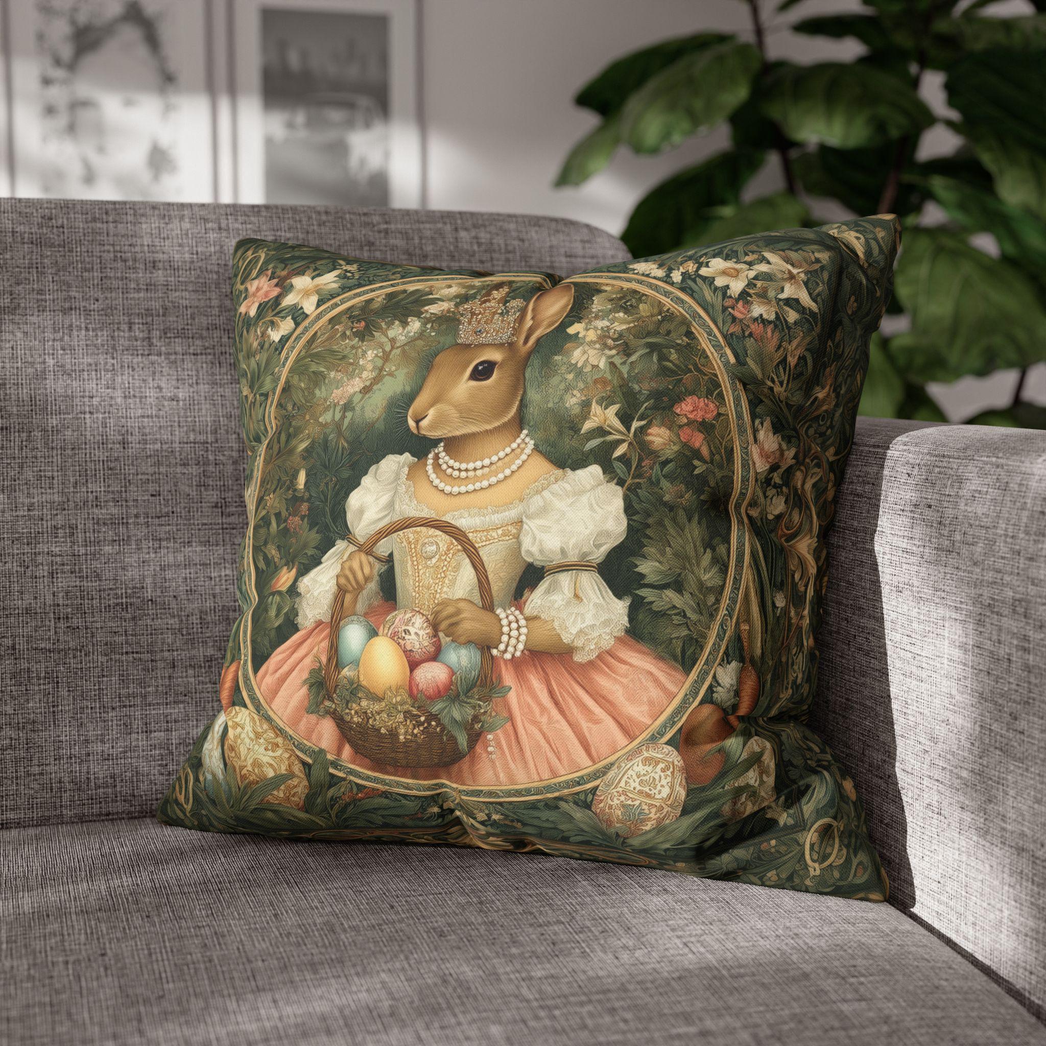 Victorian Princess Rabbit Pillow Cover: William Morris Inspired Whimsical Easter Decor