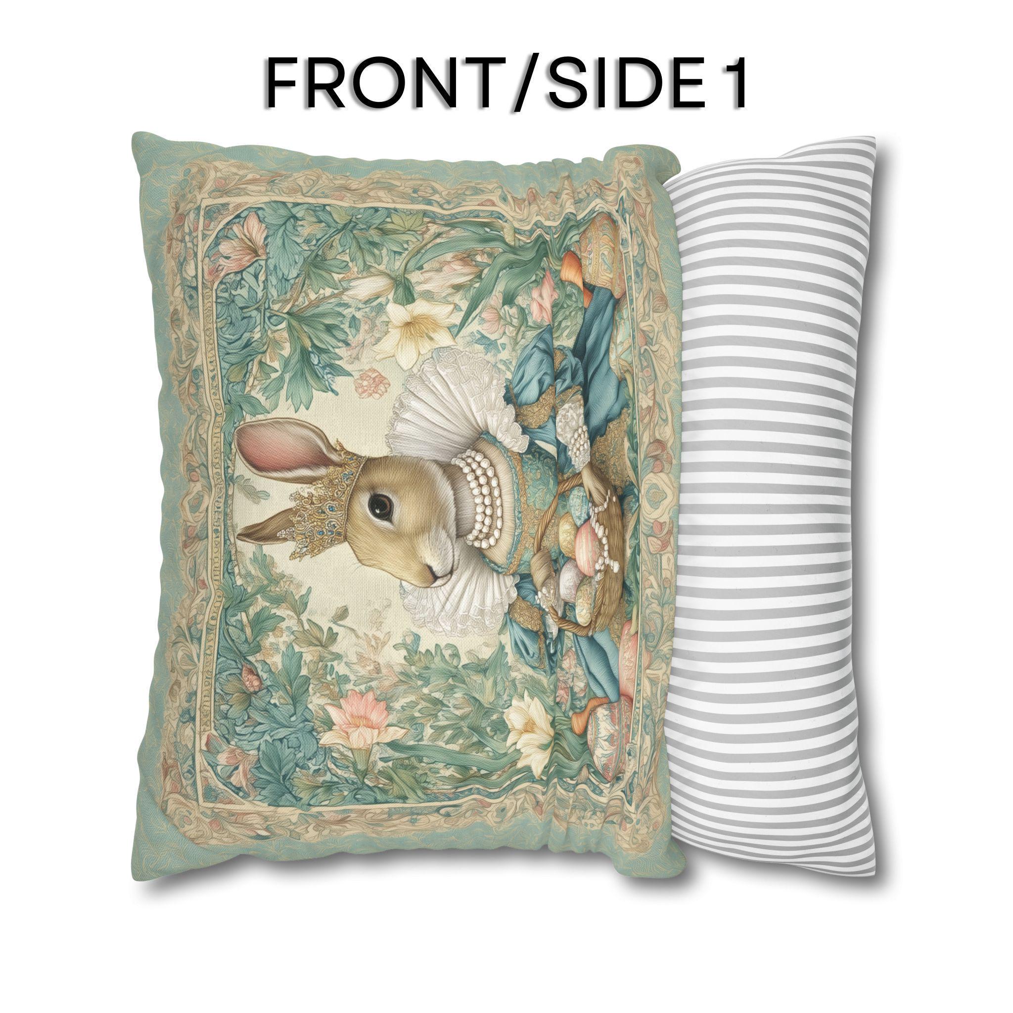 Victorian Easter Princess Bunny Pillow Cover: William Morris Inspired Whimsical Spring Decor